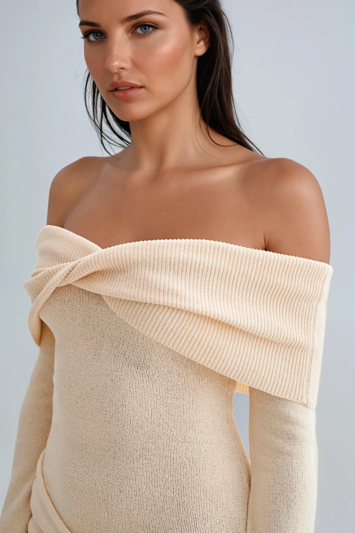 Dorthe Tie Up Knit Mini Dress In Beige