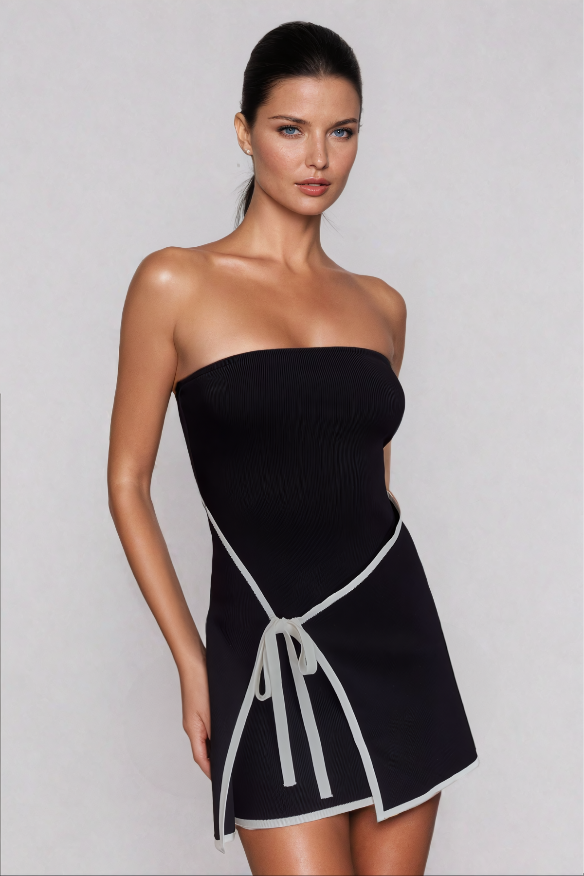 Ainsley Lace Knit Mini Dress In Black