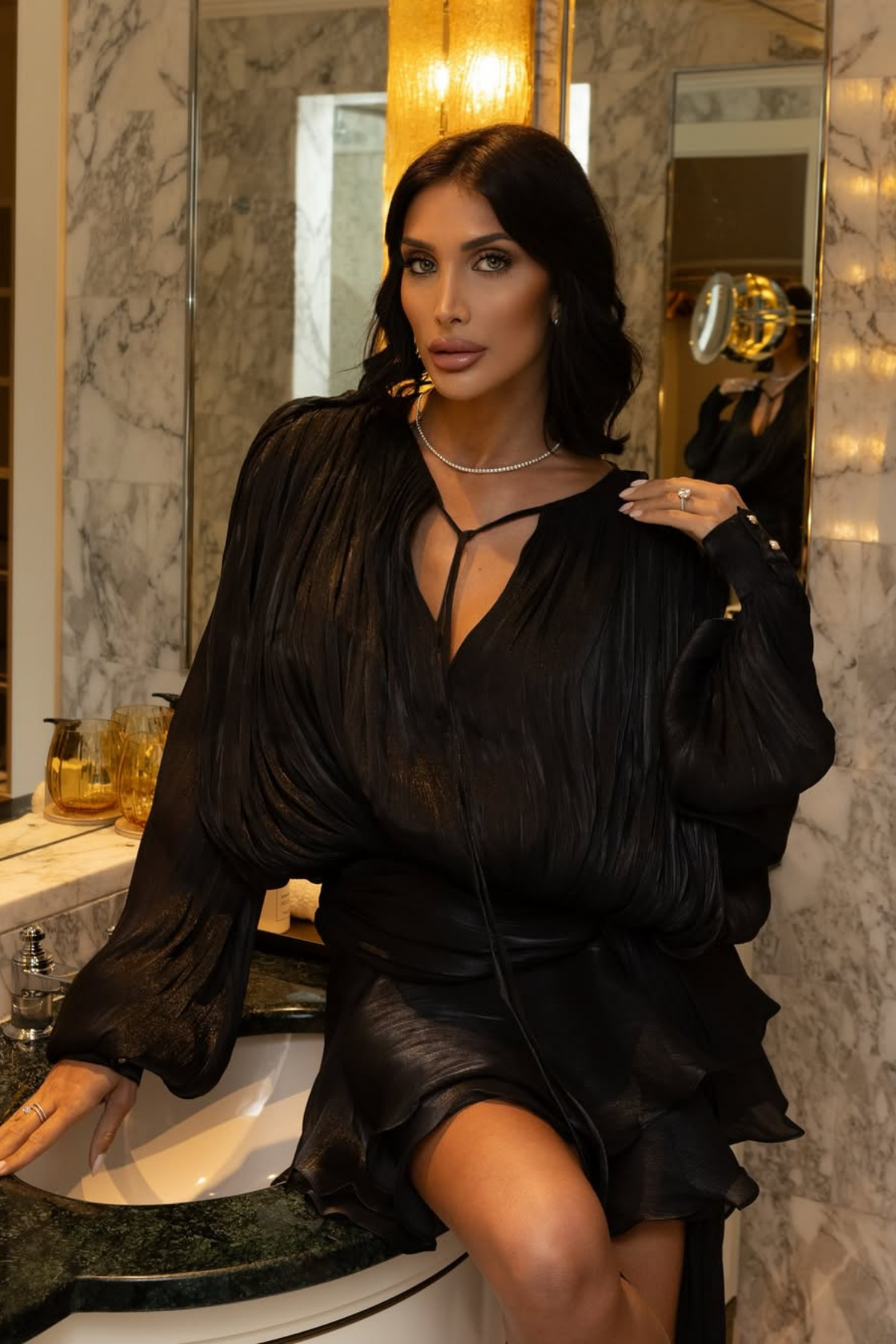 Amina Ruffle Mini Dress In Black