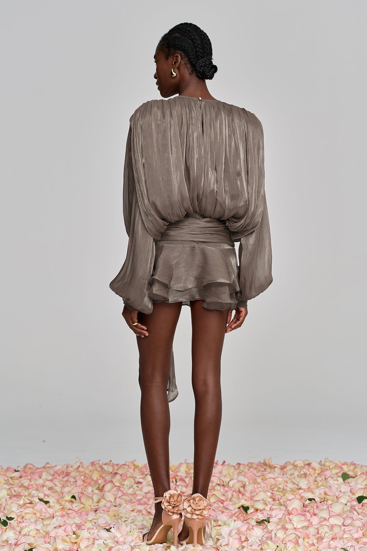 Amina Ruffle Mini Dress In Brown