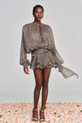 Amina Ruffle Mini Dress In Brown