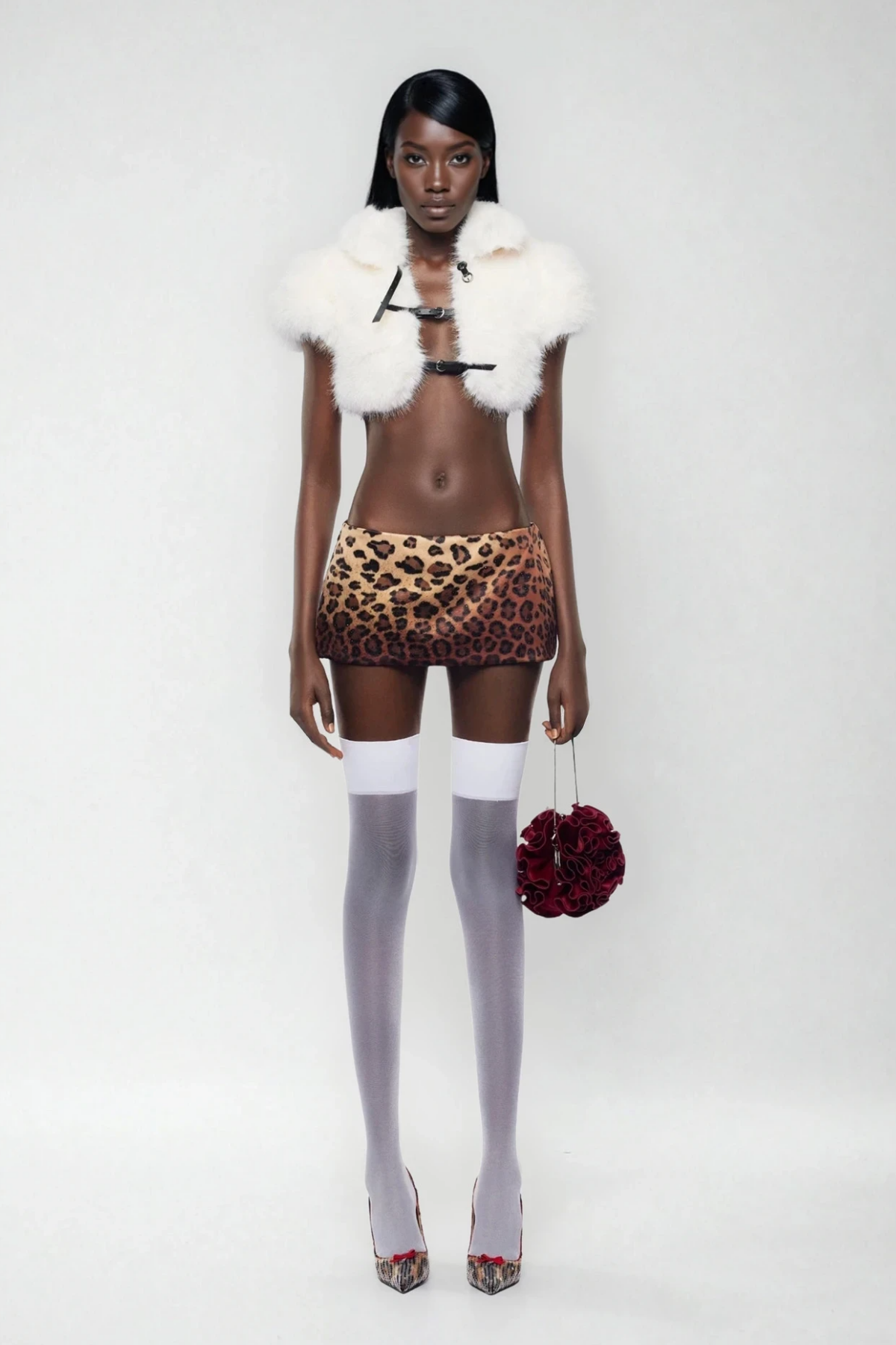 Amy Faux Fur Crop Top In White