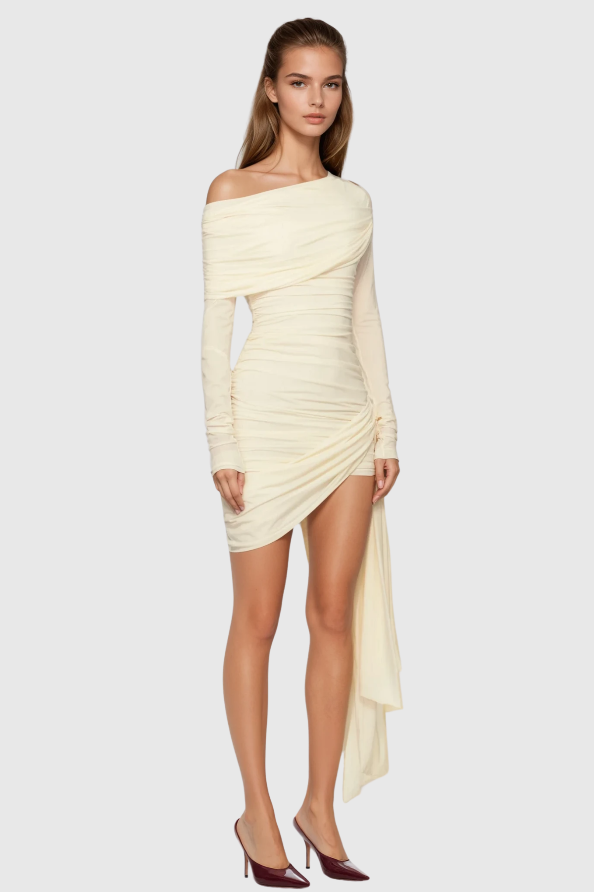 Bali One Shouder Asymmetric Fringe Mini Dress