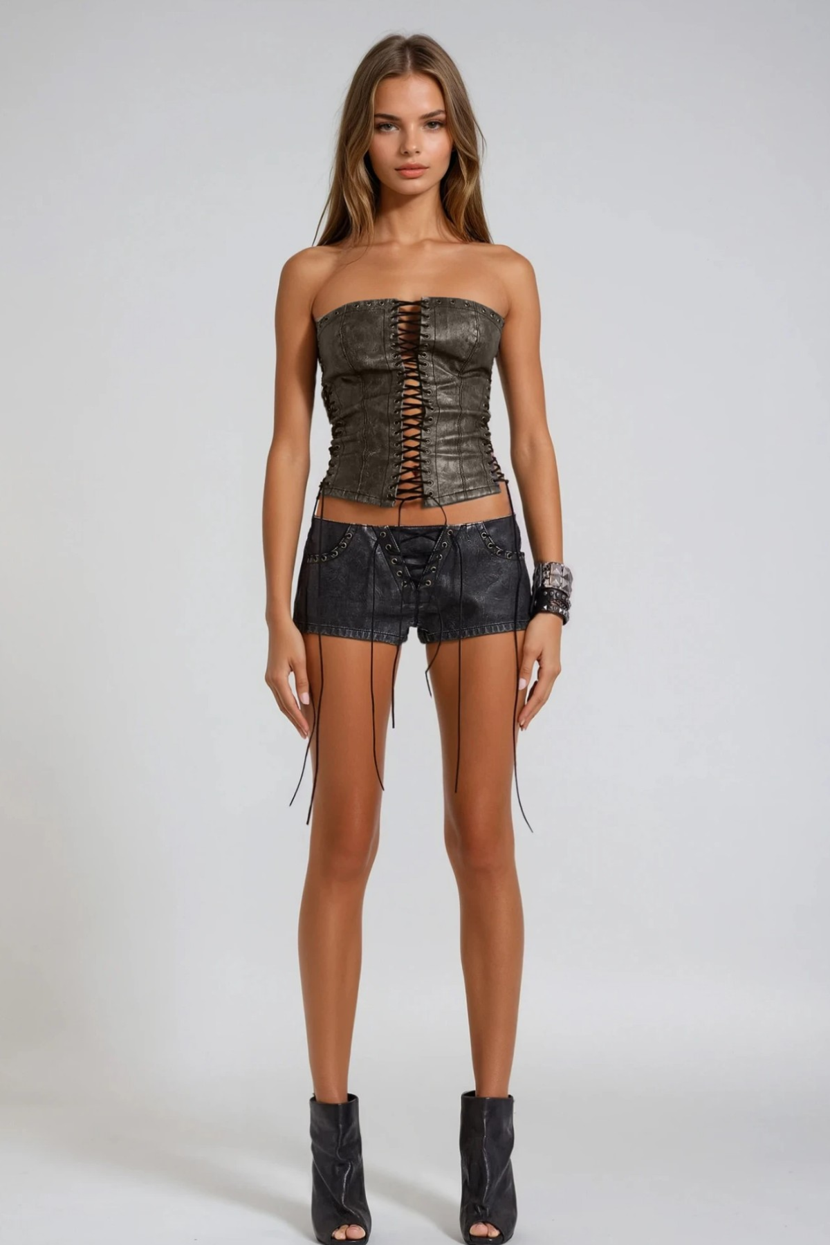 Lexi Lace Up Strapless Leather Top