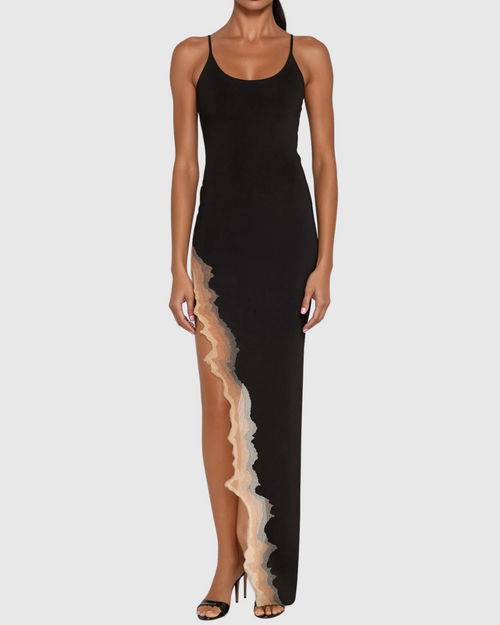 Borja Asymmetric Split Maxi Dress In Black
