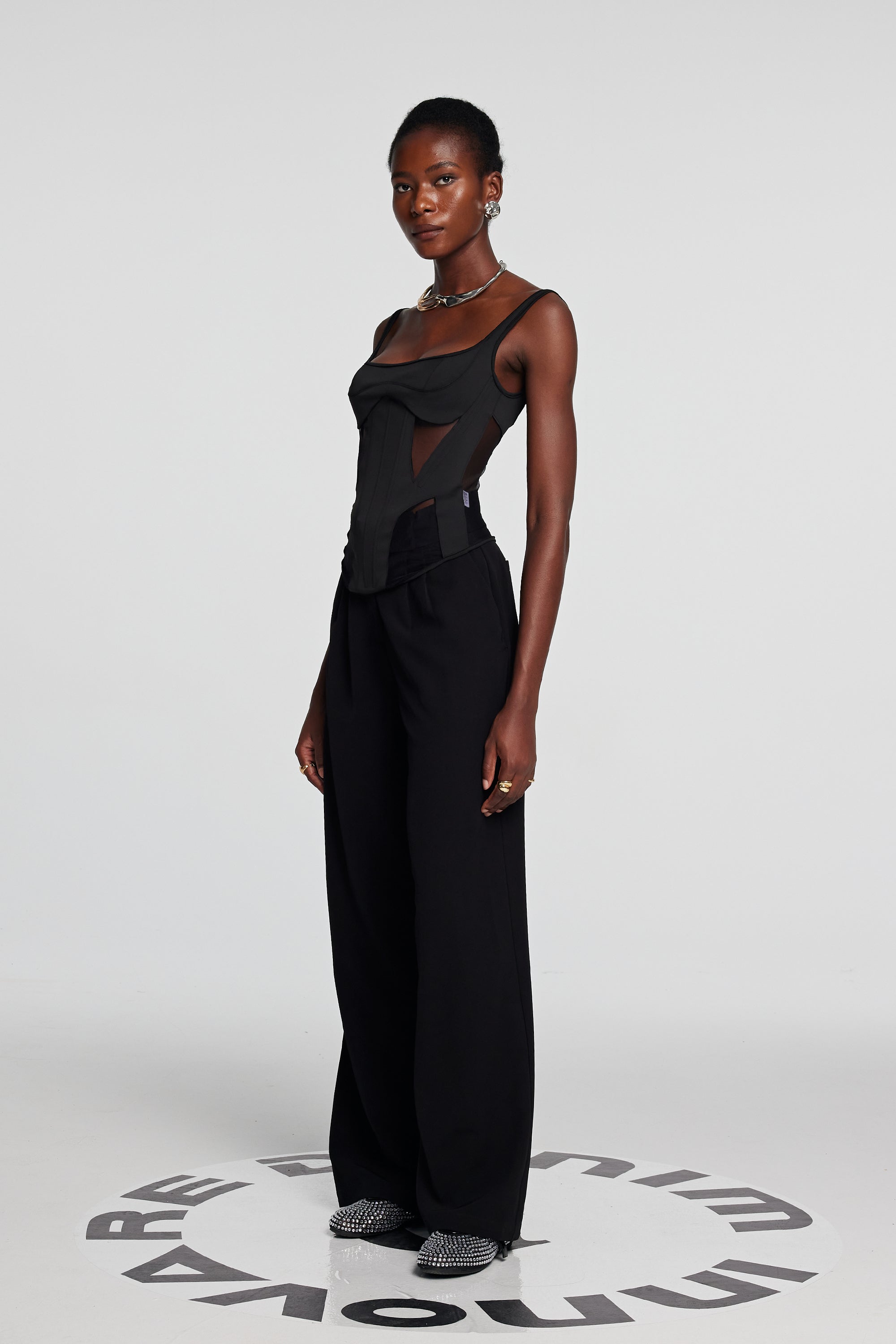 Chana Corset Mesh Top In Black