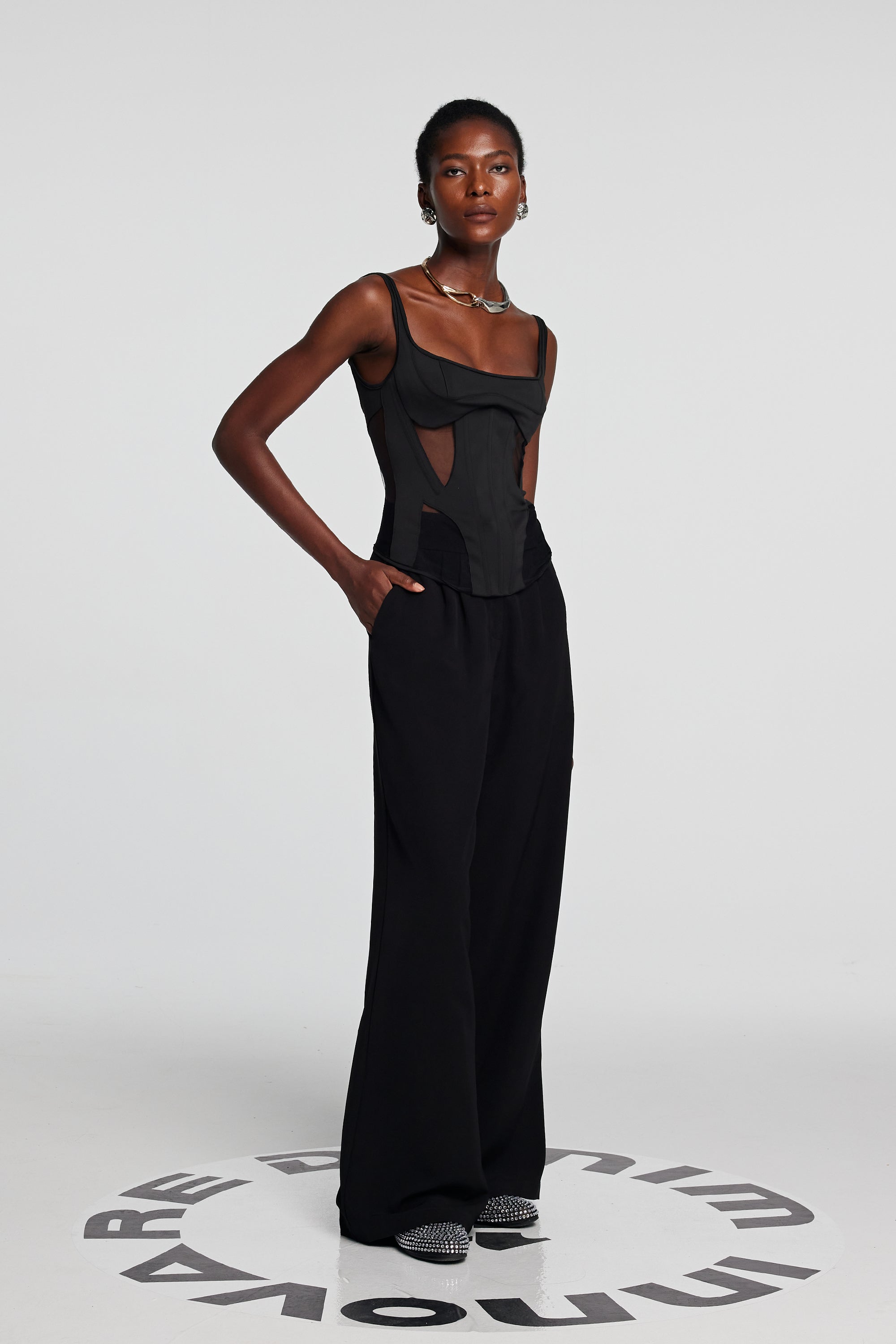 Chana Corset Mesh Top In Black