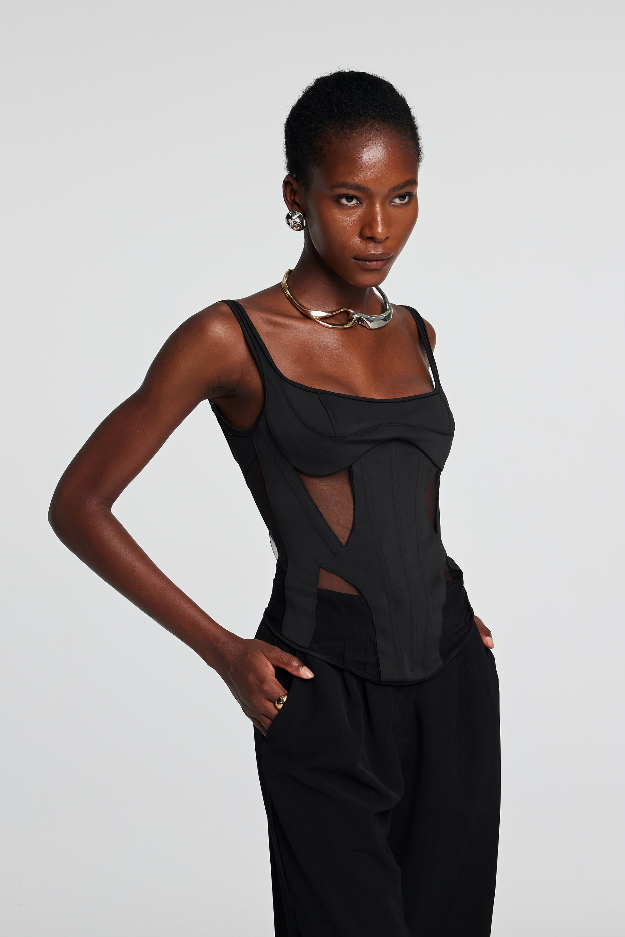 Chana Corset Mesh Top In Black