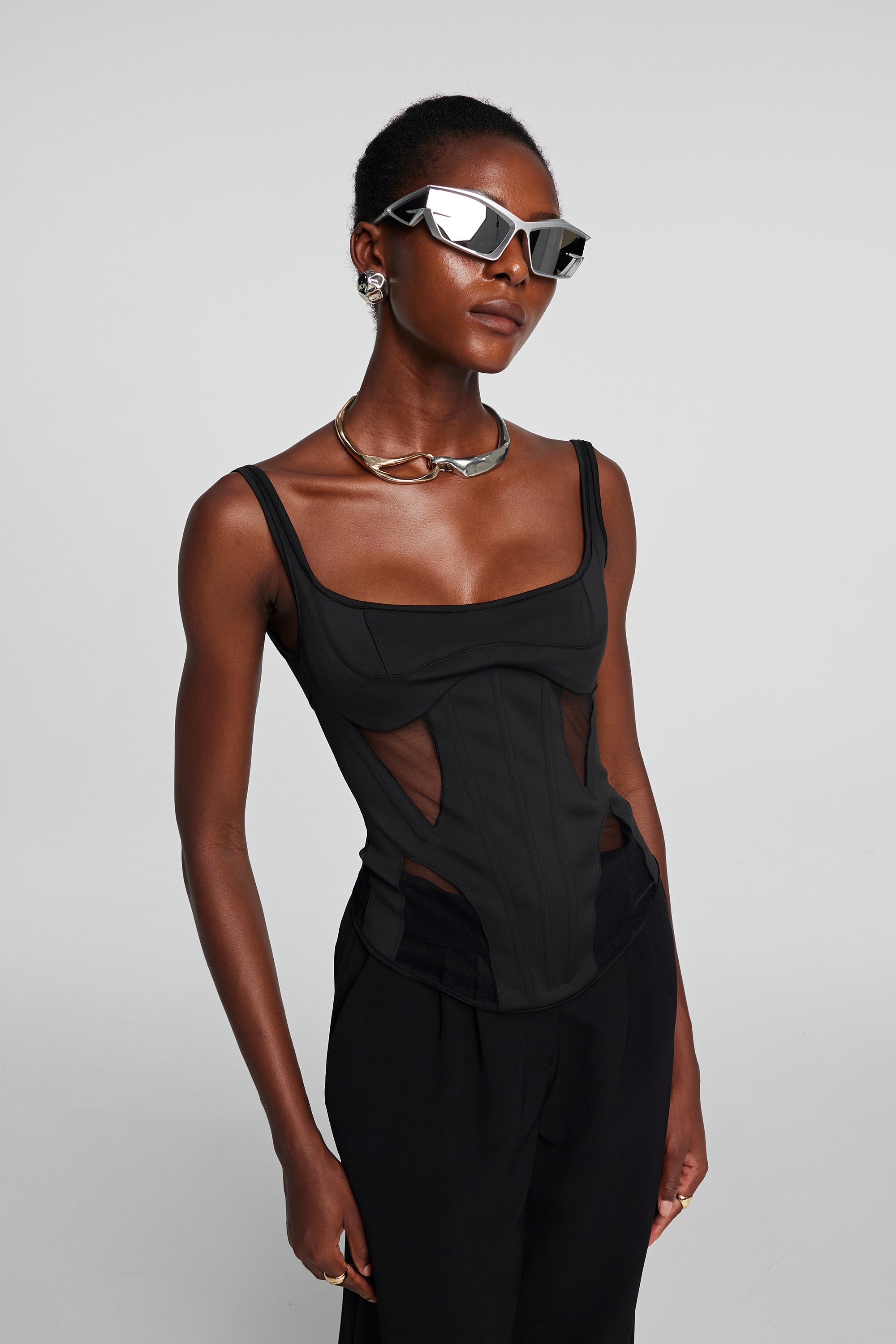 Chana Corset Mesh Top In Black