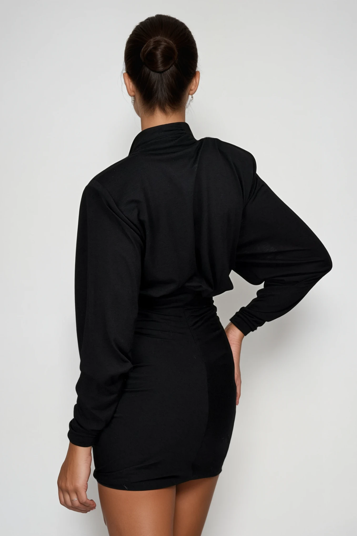 Demi Long Sleeve Plunge Ruch Mini Dress