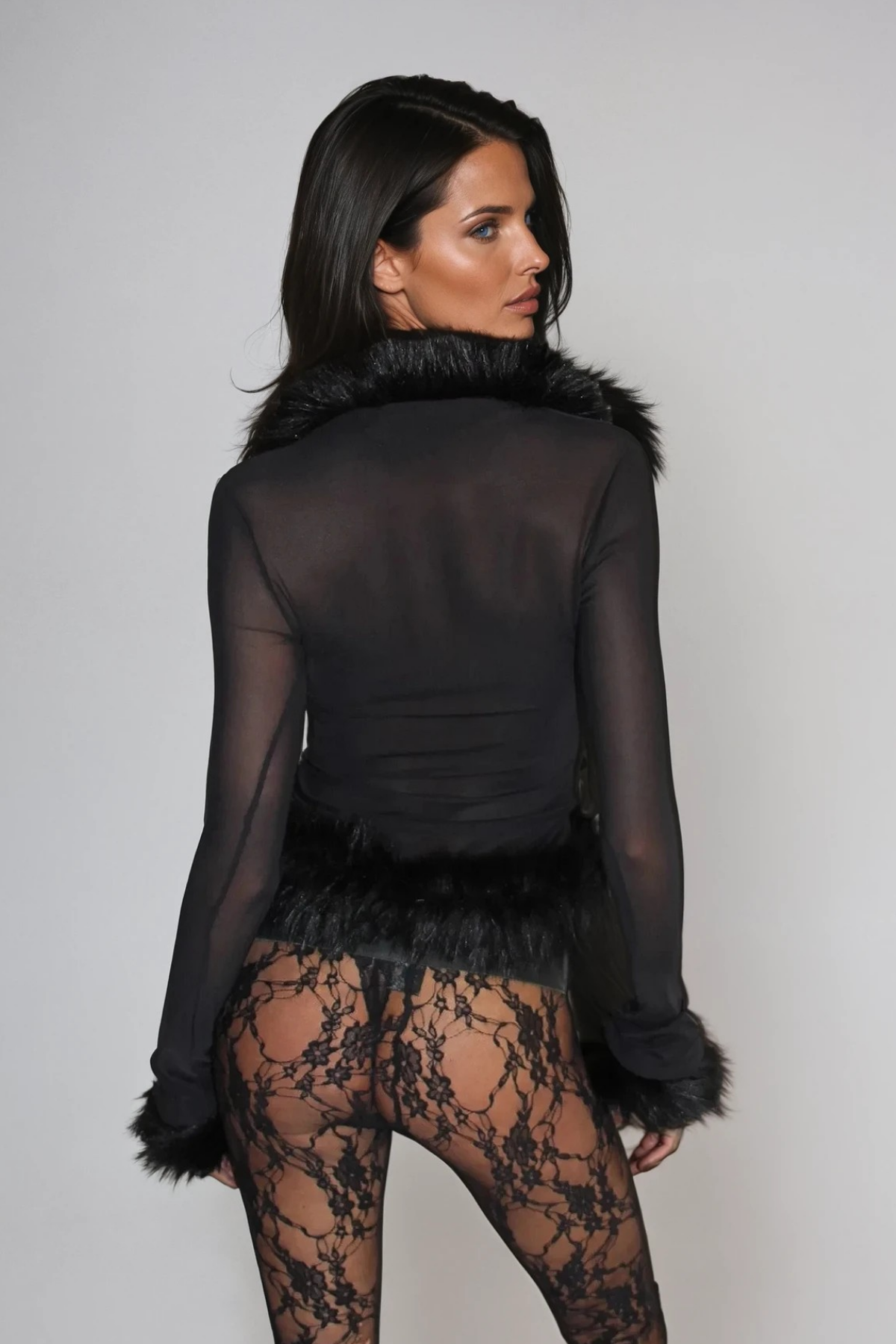 Dina Faux Fur Mesh Top