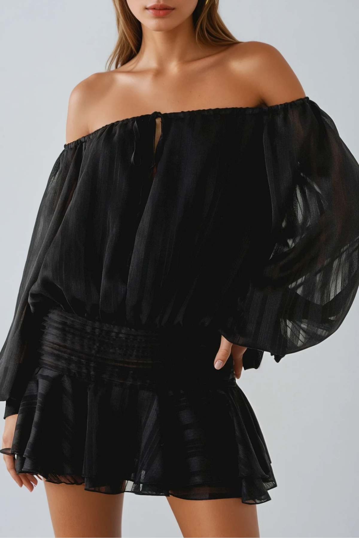 Dorota Off Shoulder Mini Dress In Black