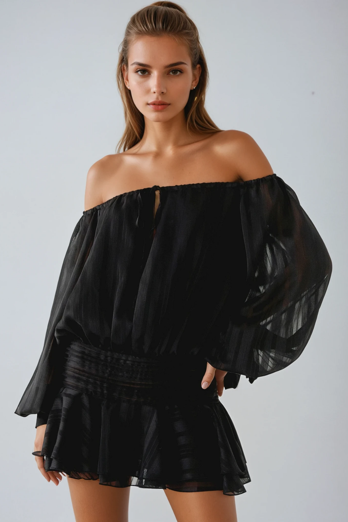 Dorota Off Shoulder Mini Dress In Black