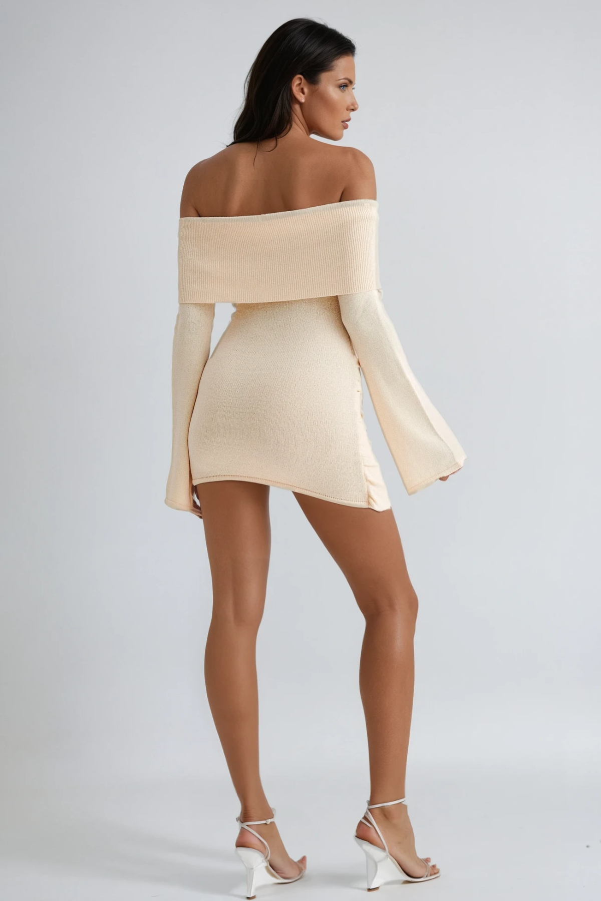 Dorthe Tie Up Knit Mini Dress In Beige