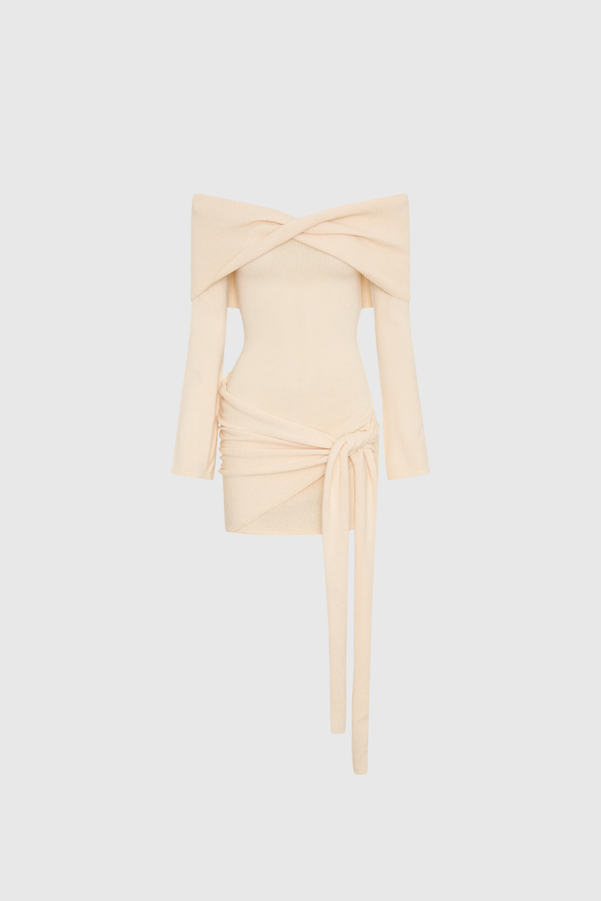 Dorthe Tie Up Knit Mini Dress In Beige