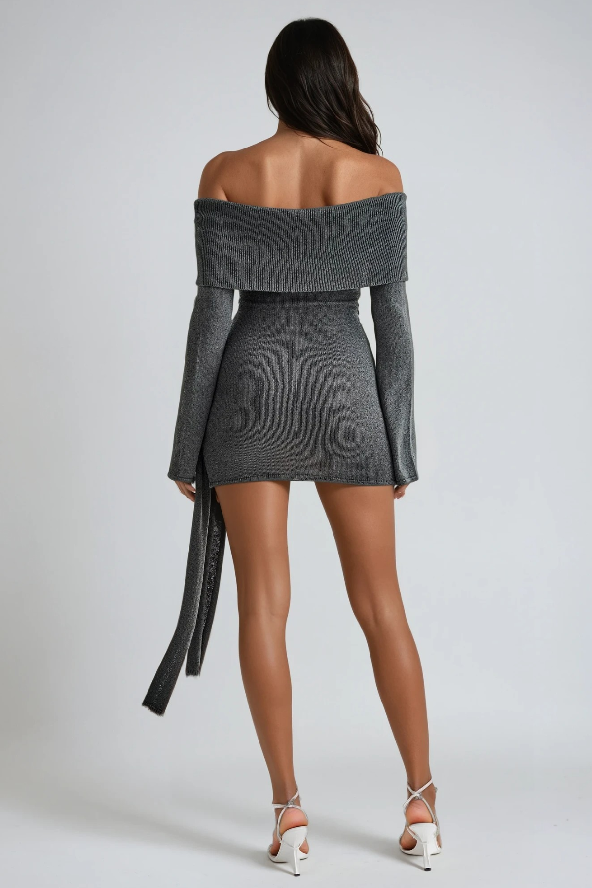 Dorthe Tie Knit Mini Dress In Grey