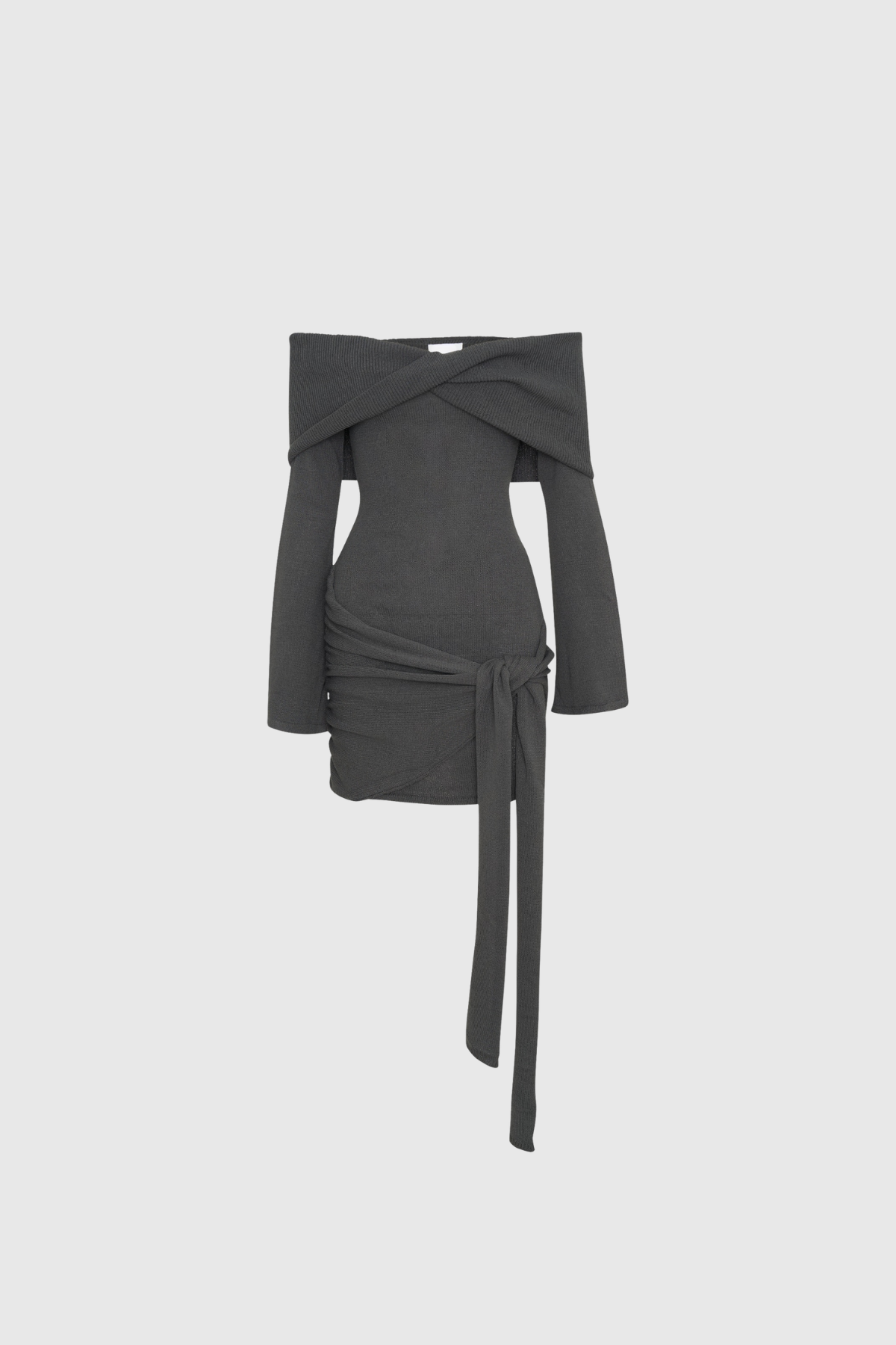 Dorthe Tie Knit Mini Dress In Grey