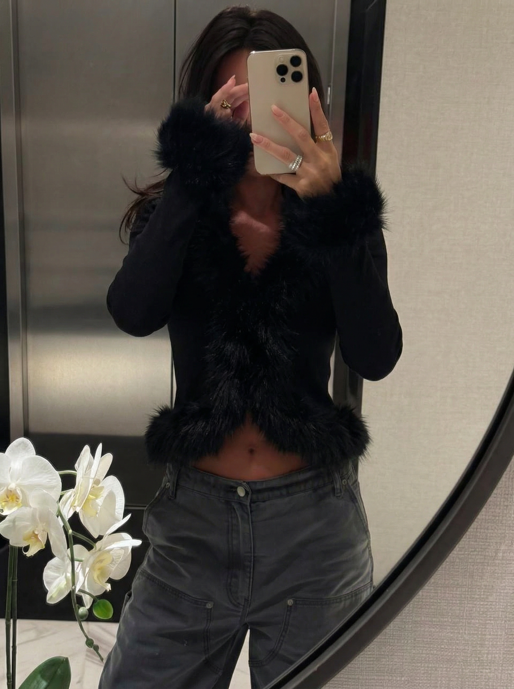 Dina Faux Fur Mesh Top