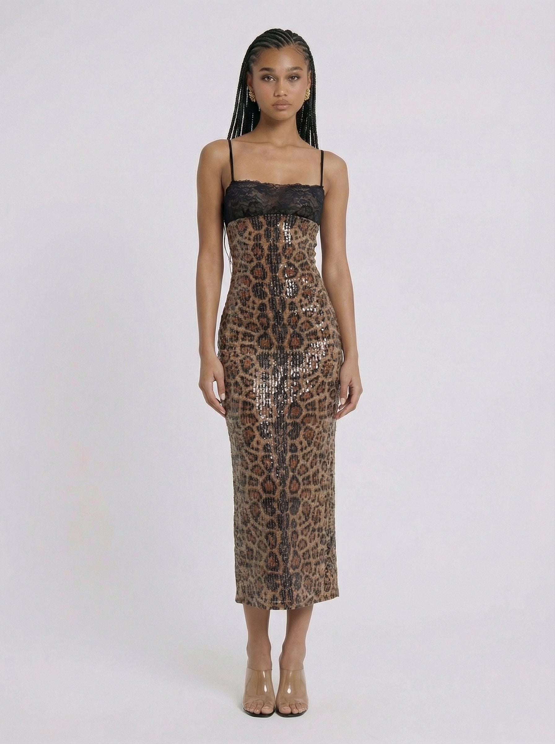 Dora Sequin Leopard Maxi Dress
