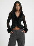 Dina Faux Fur Mesh Top