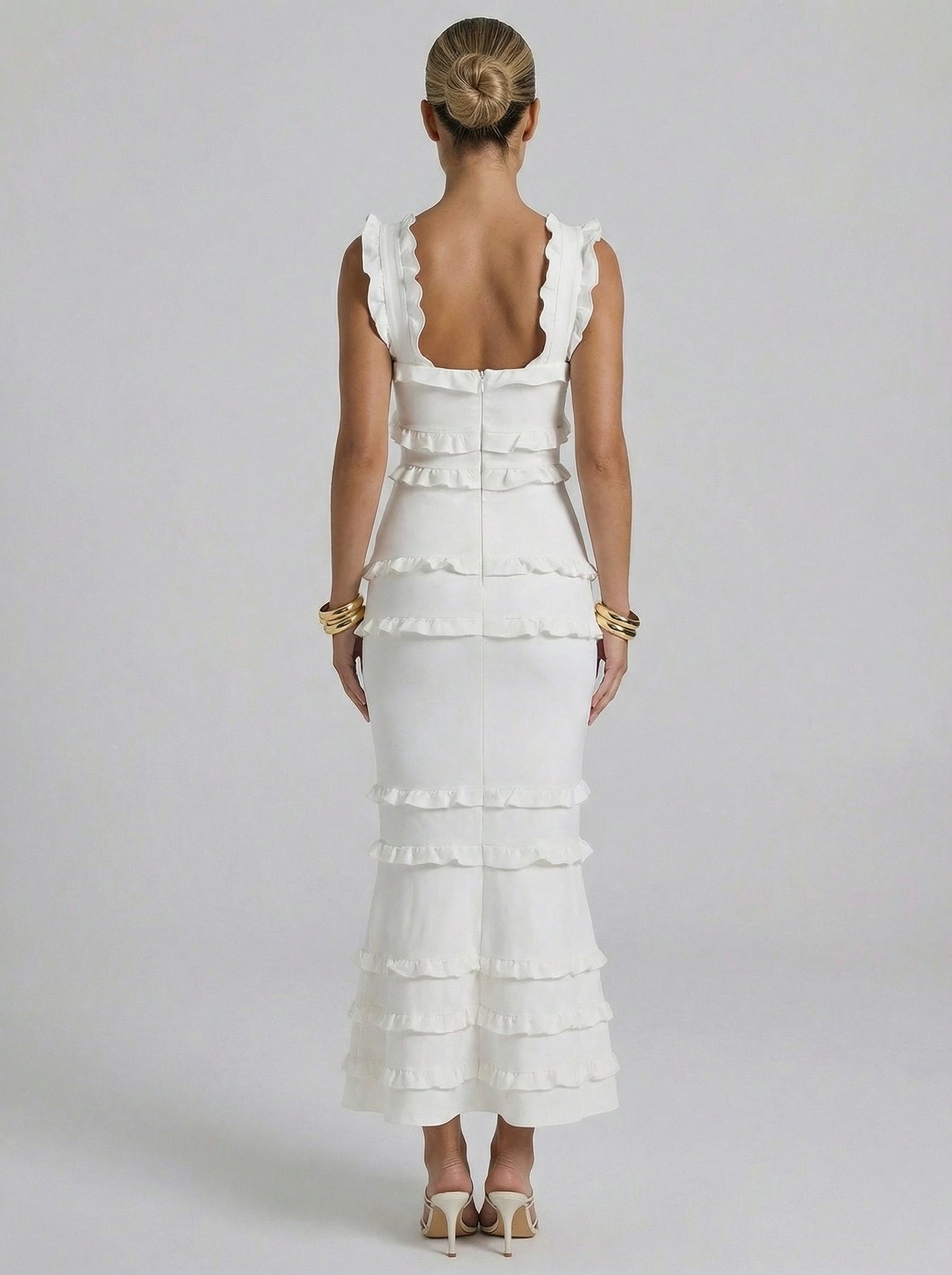Fey Ruffle Maxi Dress In White