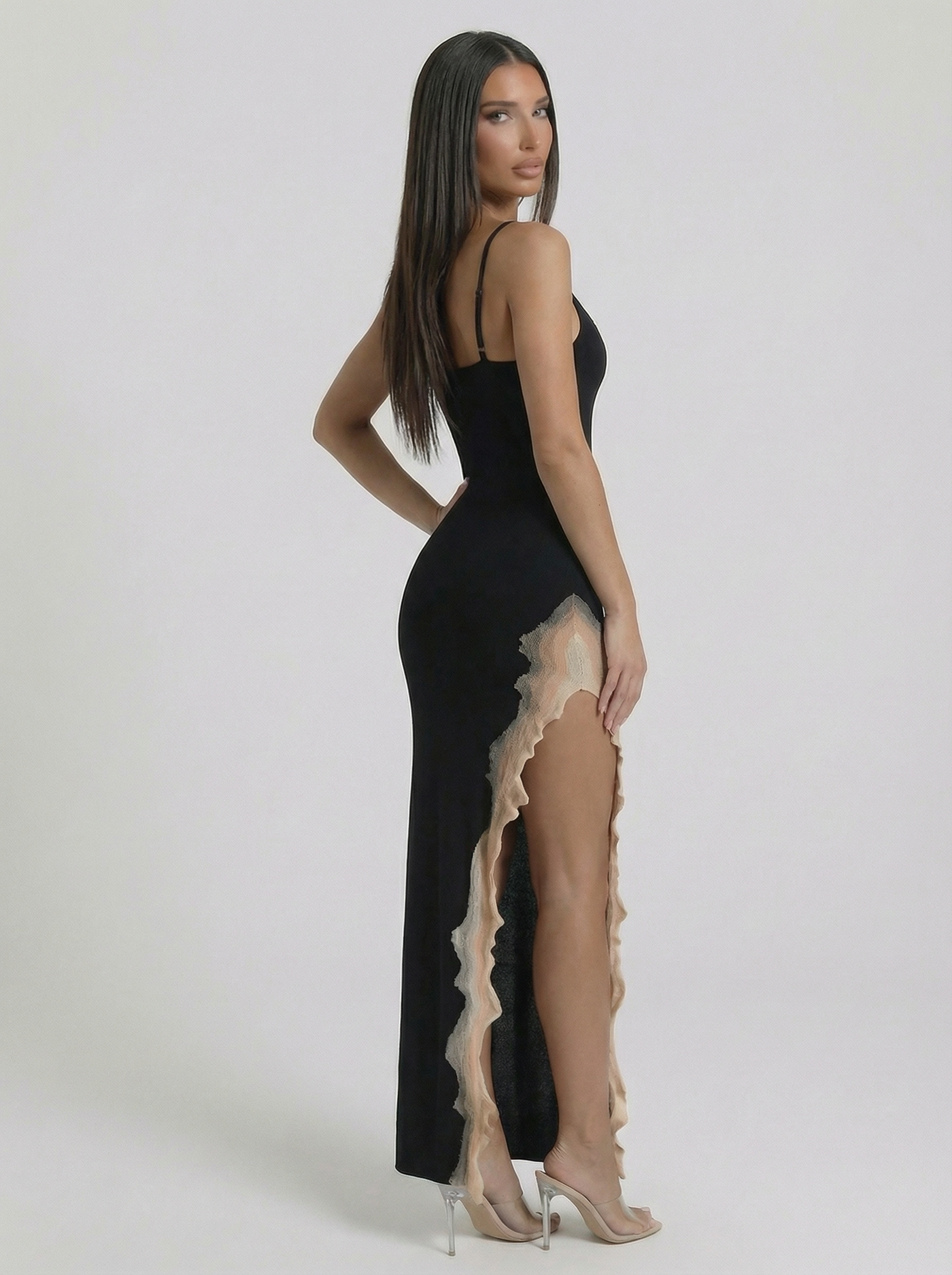 Borja Asymmetric Split Maxi Dress In Black