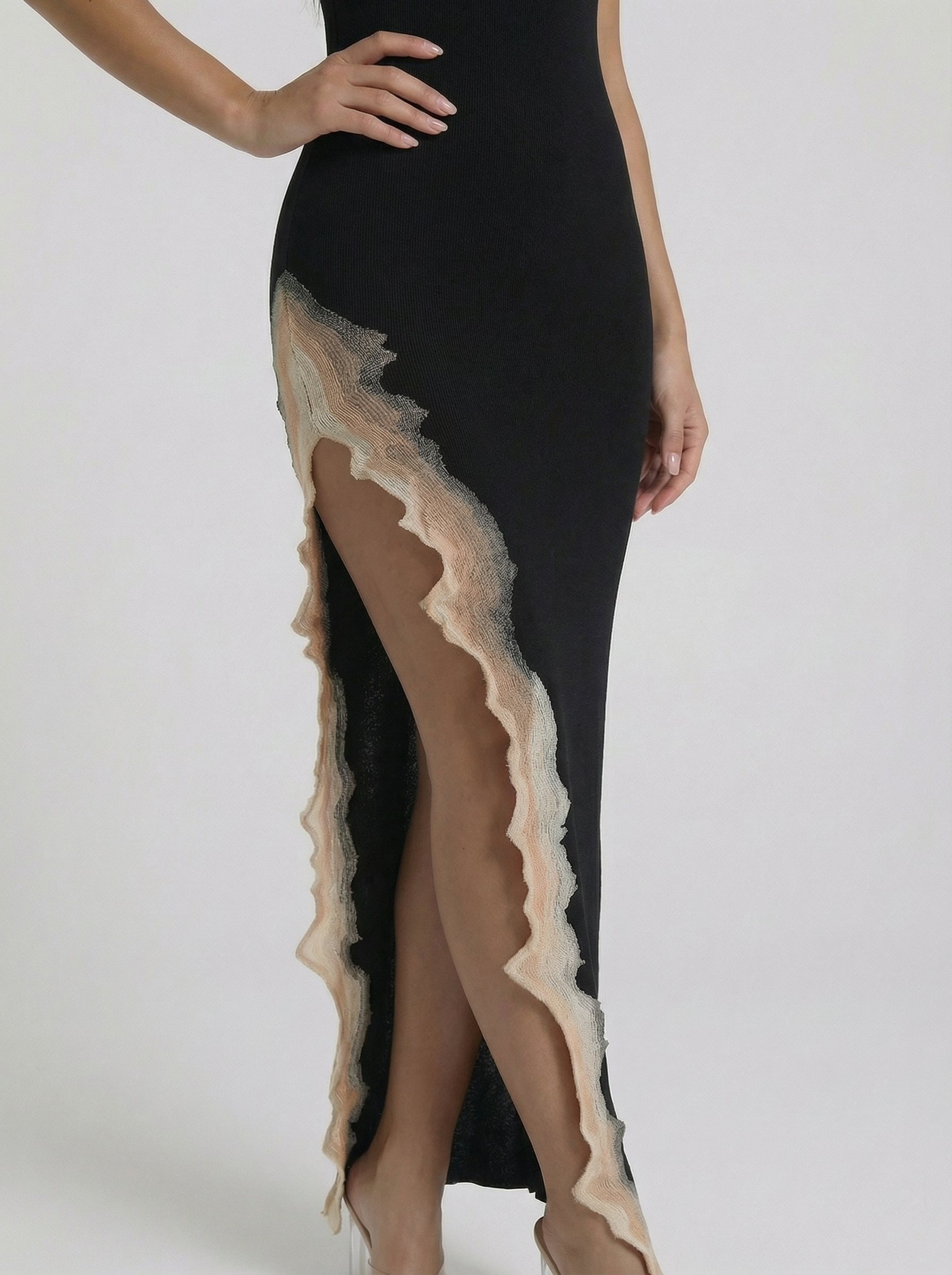 Borja Asymmetric Split Maxi Dress In Black