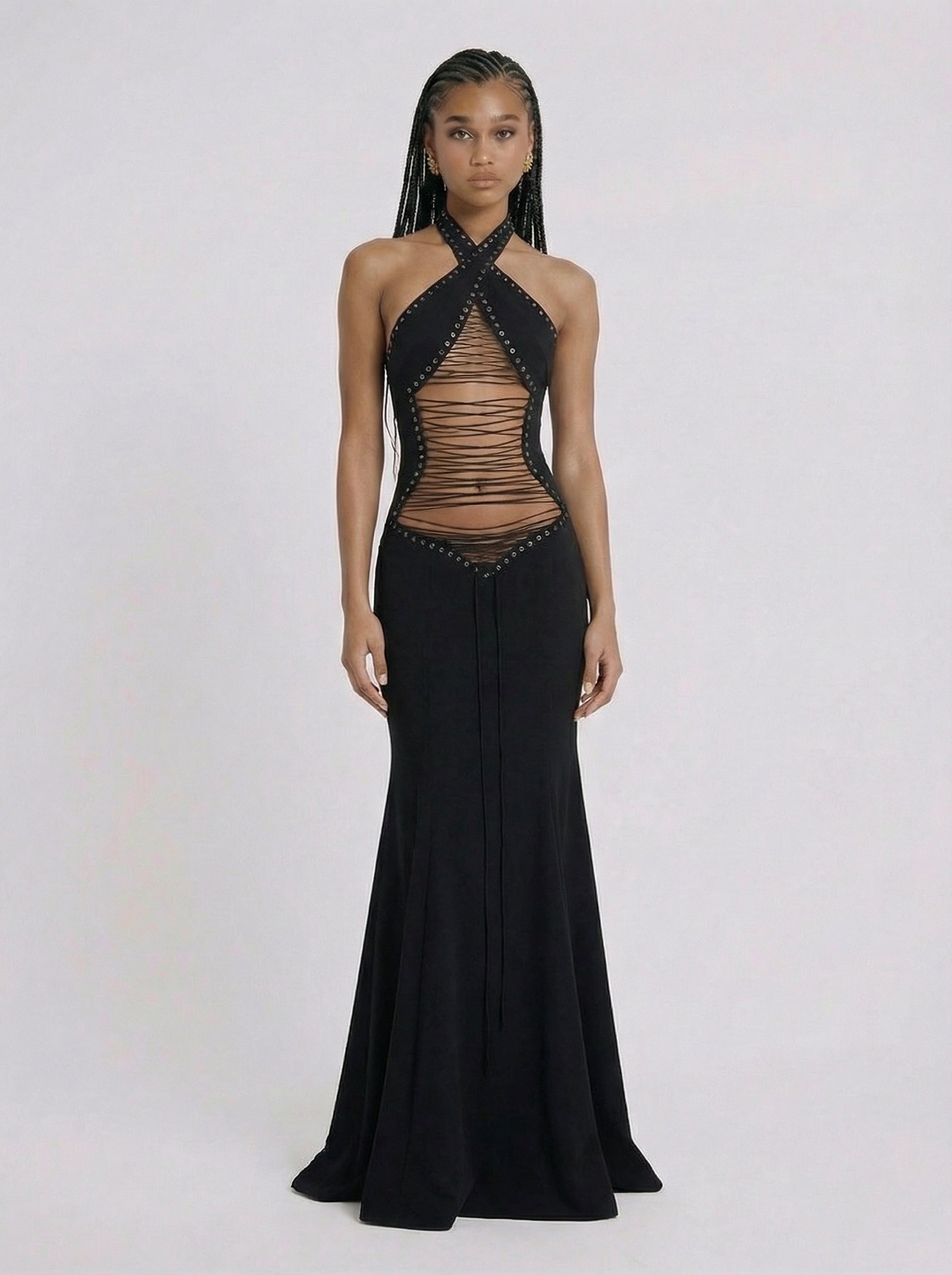 Cierra Lace Up Cutout Maxi Dress