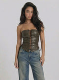 Lexi Lace Up Strapless Leather Top